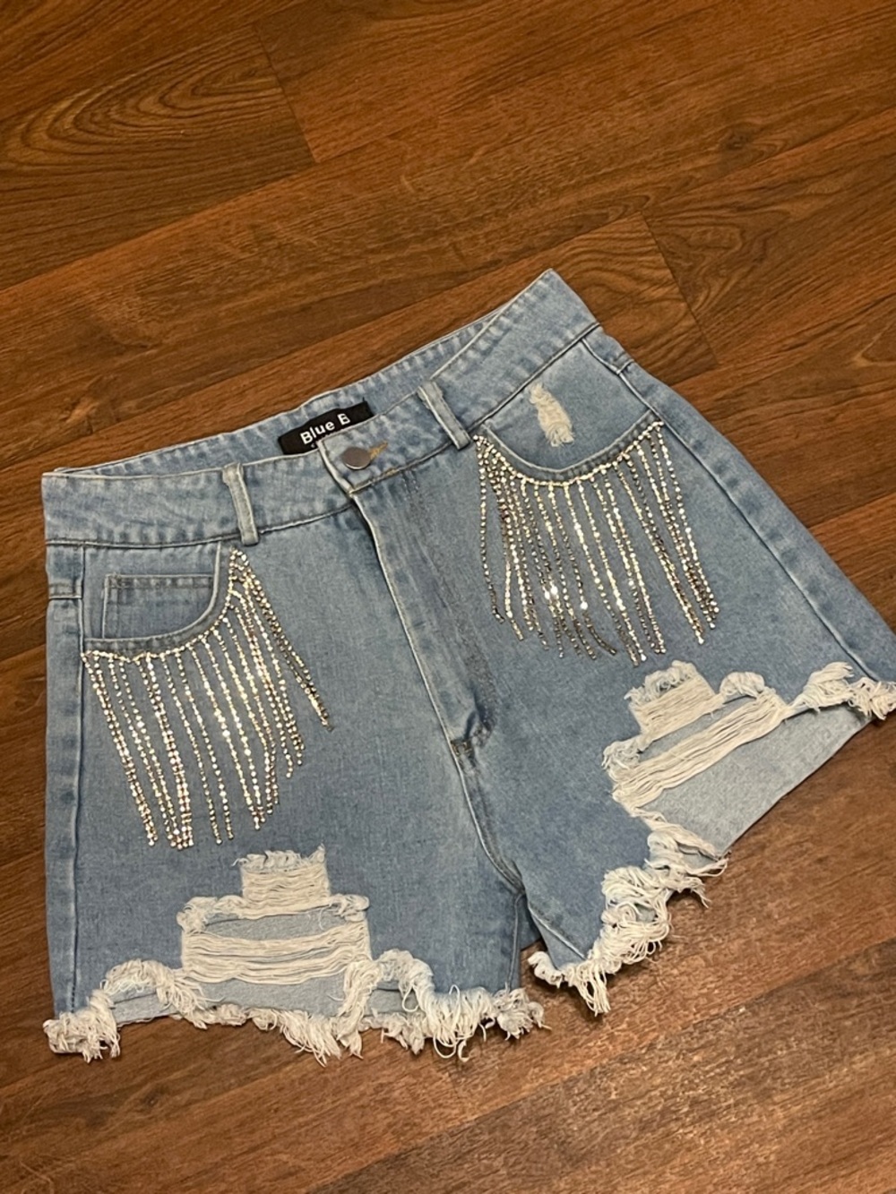 Blue B Collection Rhinestone Fringe Shorts Size Small